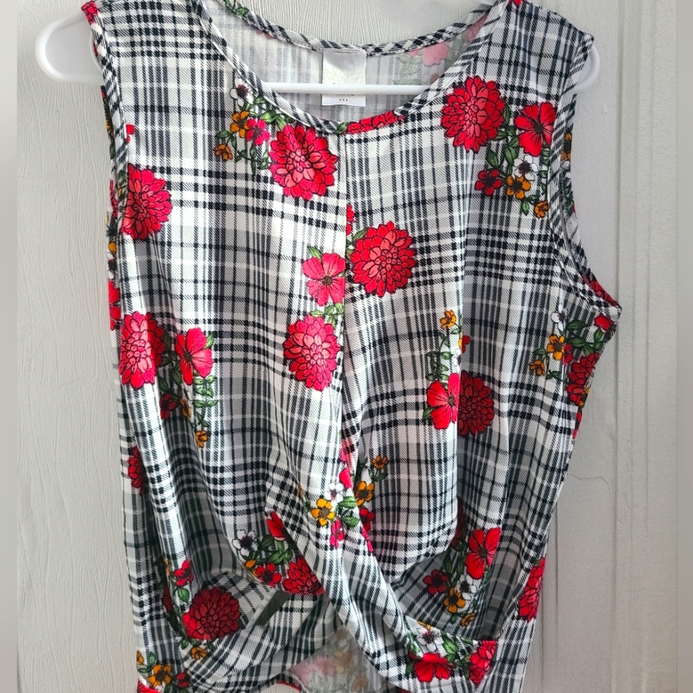 Tovia criss-cross gingham rose design tank top